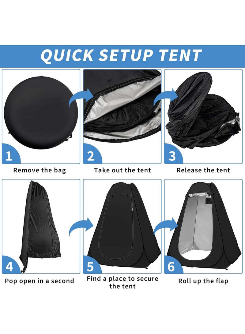 CityRiya-Long Camping Tent, Privacy Pop Up Shower Tent, 150 * 150 * 190cm Portable Changing Tents with Bag, Beach Dressing Room, Folding Toilet, Weatherproof Shelter, Outdoor Bathroom Tents for Camp (Black) - Image 5